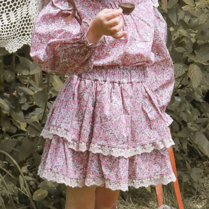 

HoneyCherry/юбка-пачка с цветочным рисунком для девочек; Модная хлопковая юбка с двойным кружевом; Детская одежда