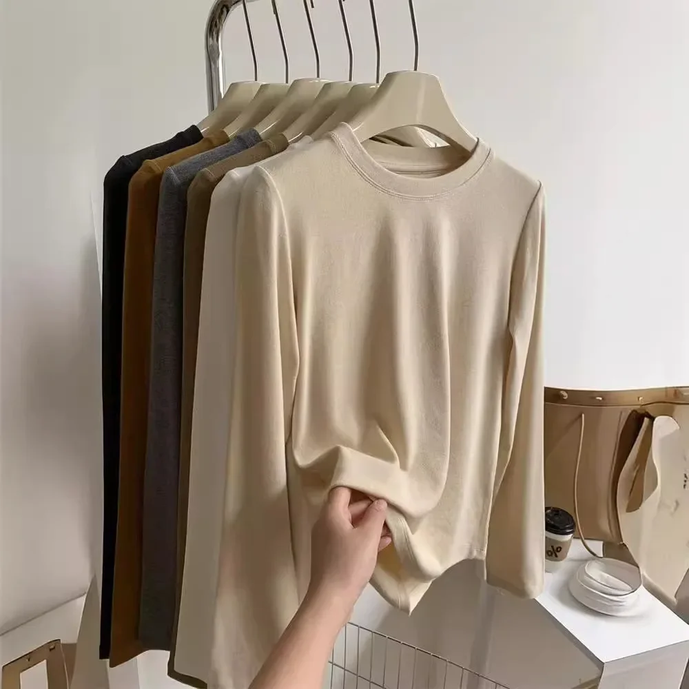 Женский свободный пуловер с круглым вырезом футболка длинным рукавом базовая