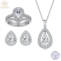 wuiha real 925 sterling silver pear vvs1 high carbon diamonds ringearringspendantnecklace for women wedding jewelry set