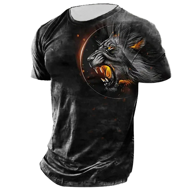 

Men's 3d Lion Printed T-shirts Fashionable Round Neck Short Sleeve Street Clothes Hip-hop Trend Male Clothes Summer Tees Tops