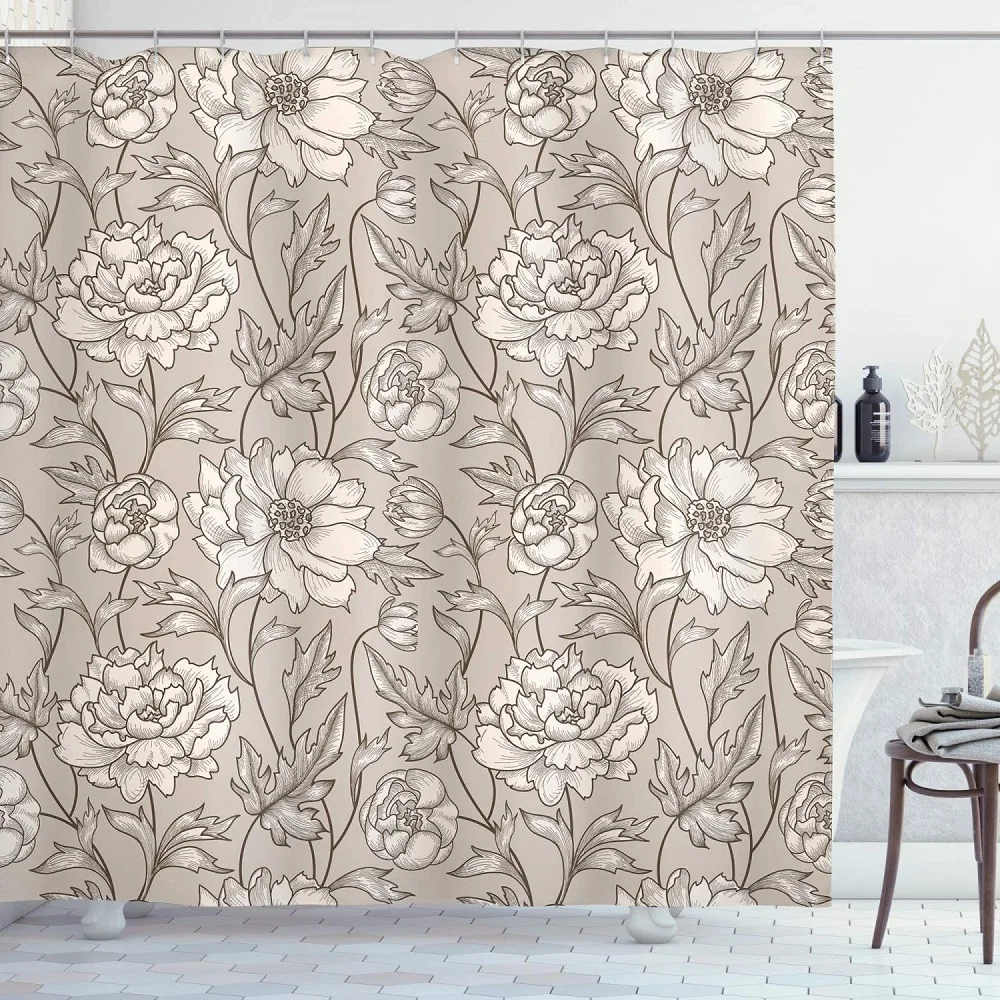 Занавеска для душа цветочные лепестки земных оттенков Классический Цветочный