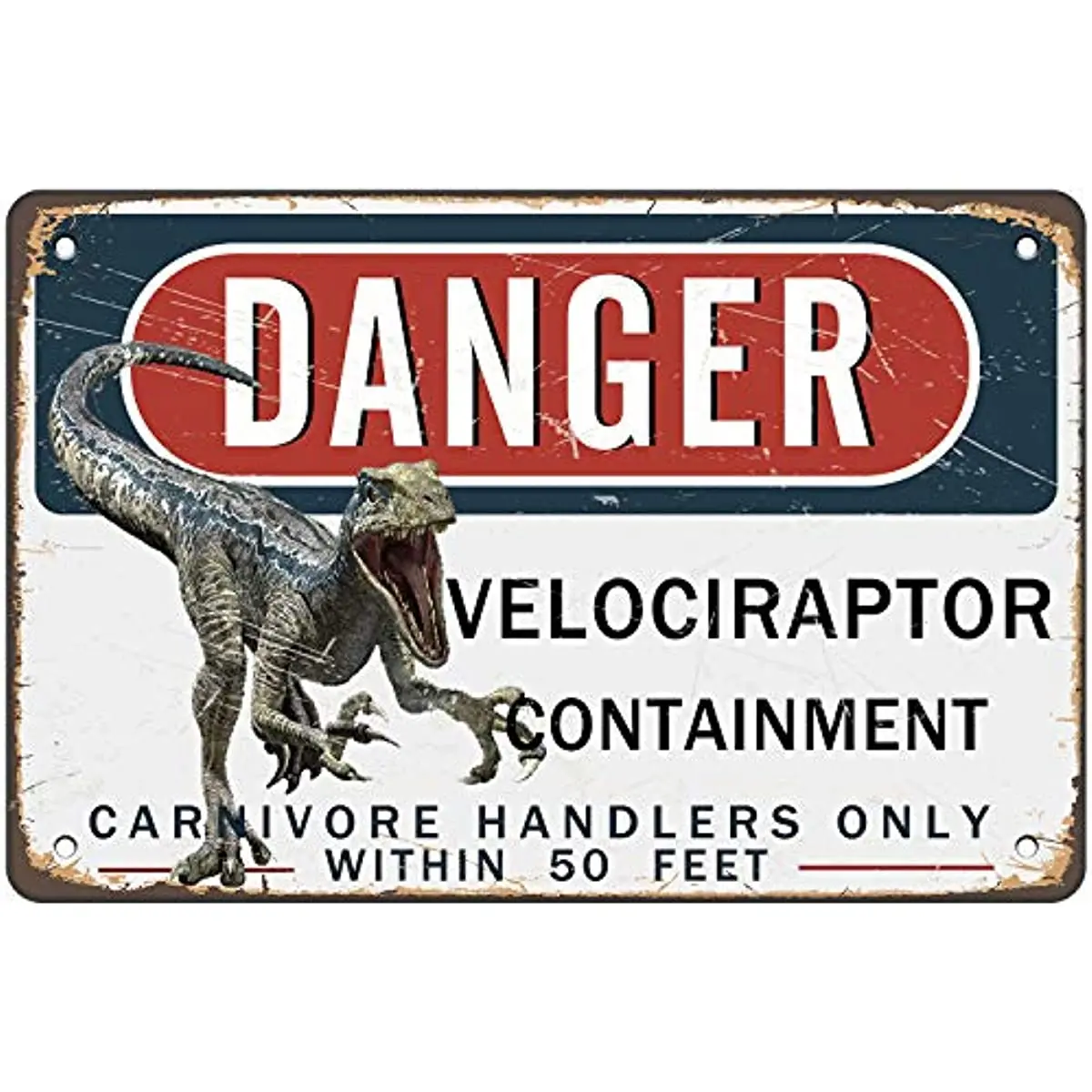 

AntSwegg Tin Sign Danger Velociraptor Containment Metal Sign 12x8 Inch Wall Art Decor