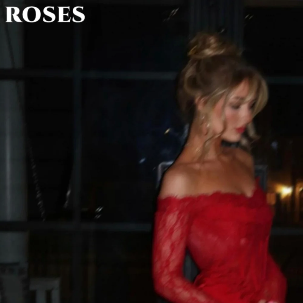 ROSES Красное сексуальное платье для выпускного вечера Кружевные вечерние платья с