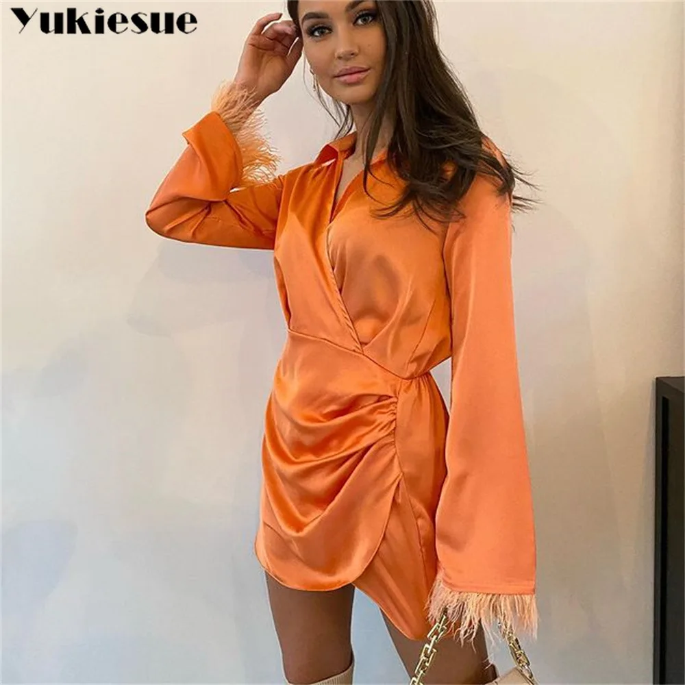 

Bodycon Sexy Women's Dress for Women 2022 Summer Fur Long Sleeve Stain Party Club Dresses Woman Robe Femme Ladies Vestidos Mujer