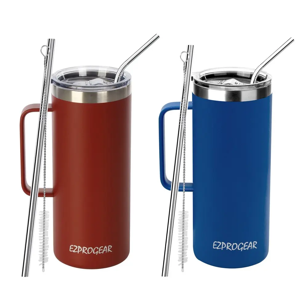 

Ezprogear 32 oz 2 Pack Stainless Steel Coffee Mug Double Wall Beer Tumbler Vacuum Insulated Camping Cup with Handle and Lid (Sap