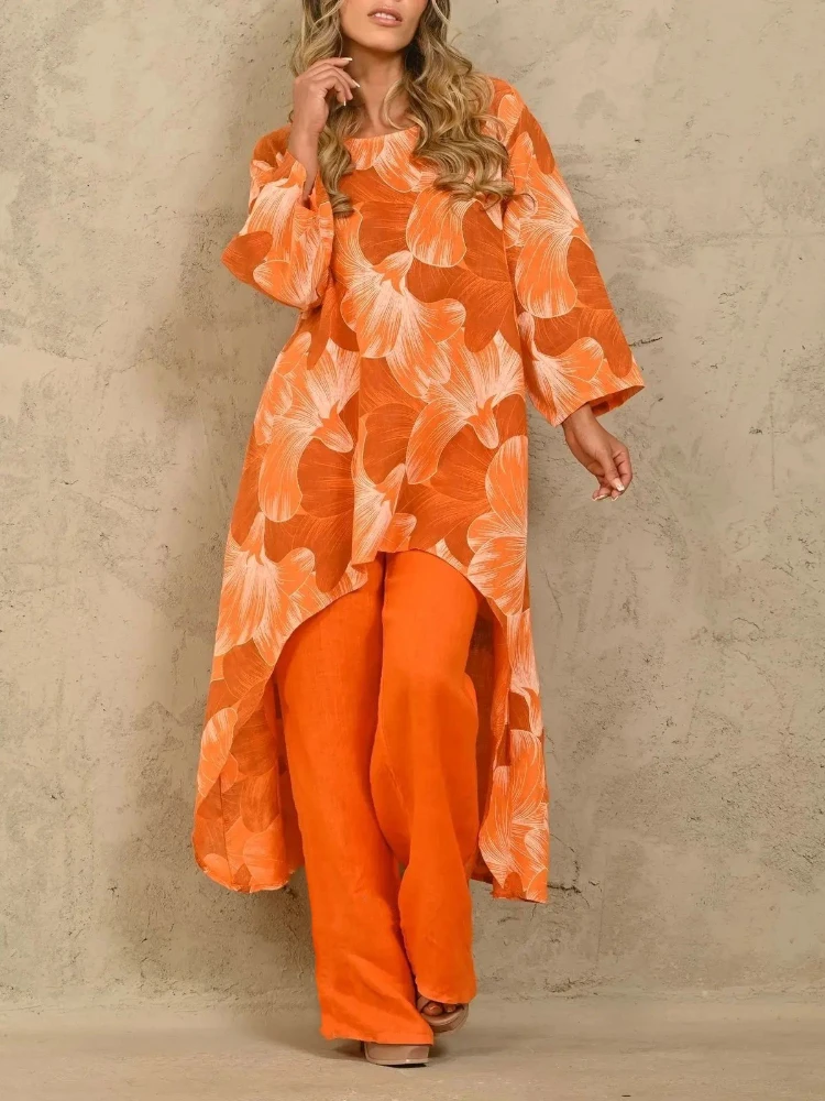 

Брючный костюм свободного покроя с принтом, повседневный Модный Элегантный комплект из двух предметов, топ оверсайз, уличная одежда, лето