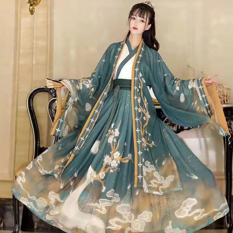 

Рубашка с большими рукавами Hanfu, мужская и женская рубашка в старинном стиле, ретро юбка с высокой талией для полных людей