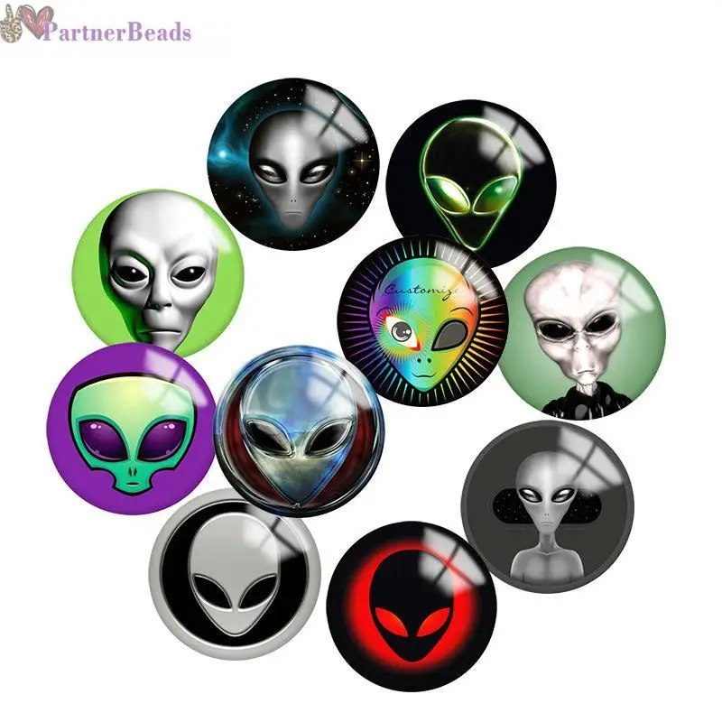 

alien Round Photo Glass Cabochon Demo Flat Back Making Findings 20mm Snap Button N9211