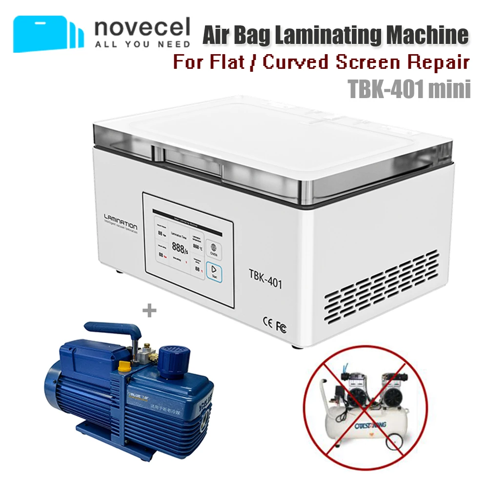 

TBK-401 Mini Air Bag Laminating Machine For Flat Curved Screen Repair OCA Laminator Air Bubble Remove No Air Compressor Required