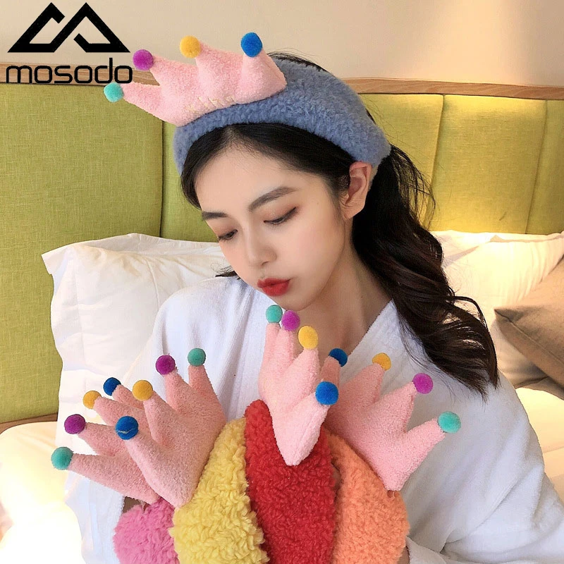 Mosodo Coral Fleece Headbands Soft Crown Bow Cat Ears Hair Band Wash Face Makeup Turban Accessories for Girls Women |