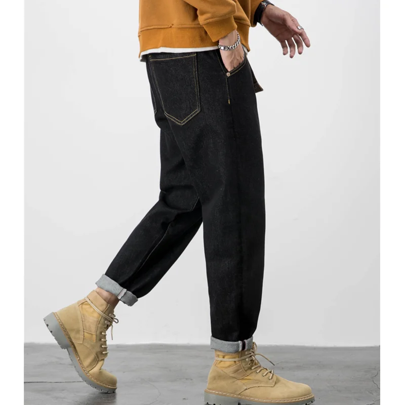 Men Clothing New Pattern Recreational Vintage Broad Leg Black Jeans Straight Cylinder Large Loose Cargo Pants 2022 Autumn Female