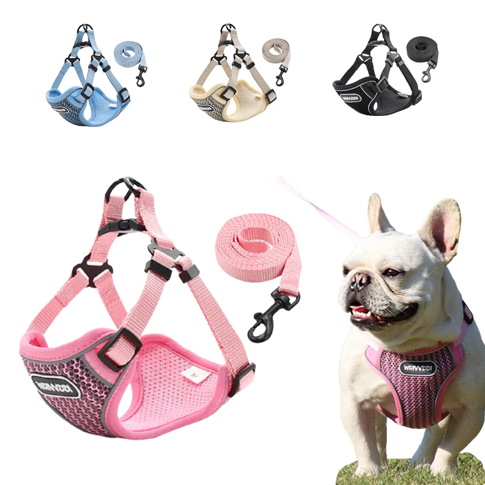 

Жилет Сетчатый регулируемый для собак и кошек, Воздухопроницаемый шлейка с поводком, для французских бульдогов