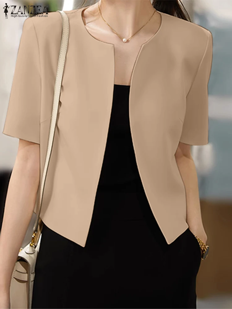 

ZANZEA Summer Fashion OL Blazer Woman Short Sleeve Solid Shirt Female Elegant Office Outwear Casual Streetwear Shirt Oversized