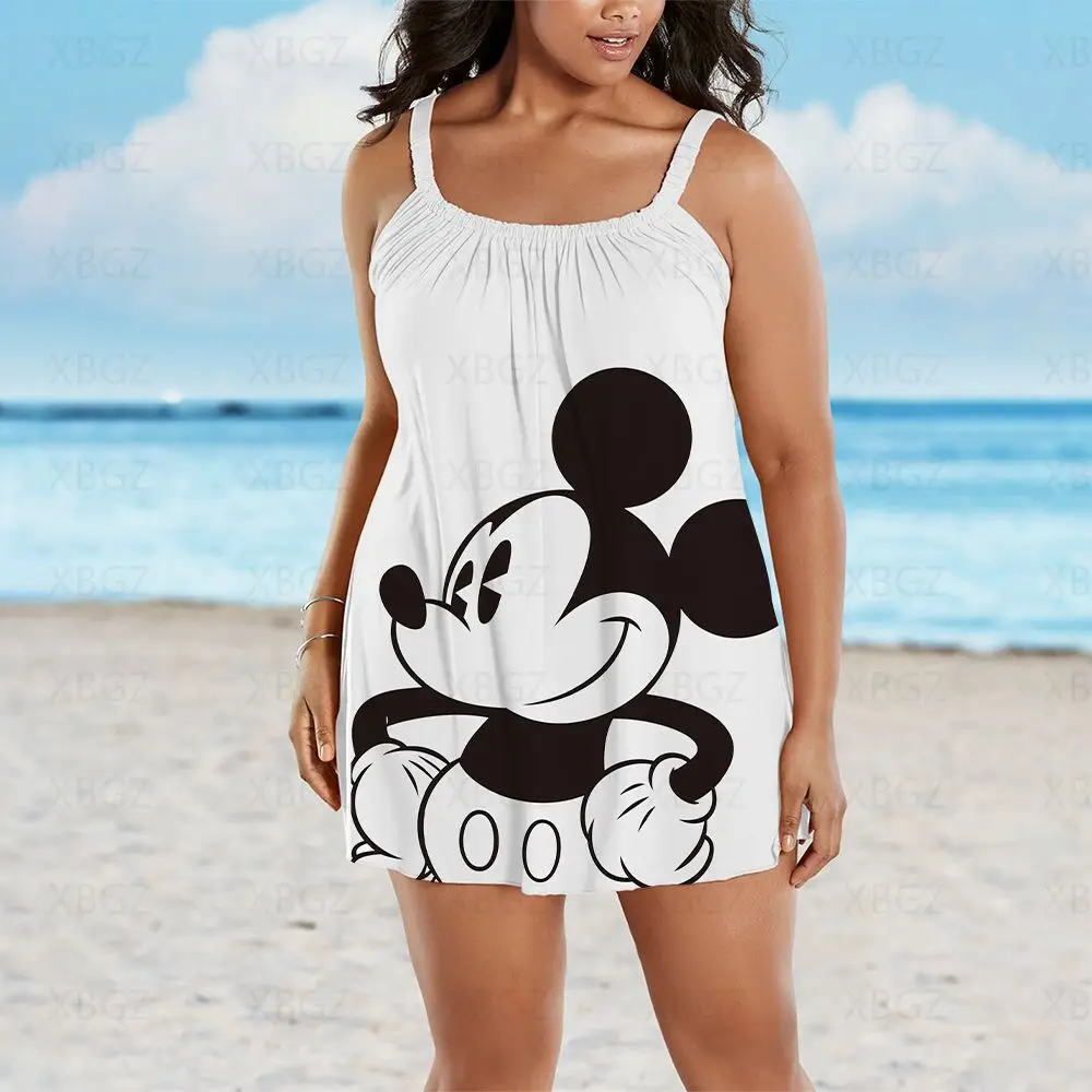 Sling Summer Dresses Woman 2022 Plus Size Outfits Minnie Mouse Women's Free Shipping Cartoon Disney Boho Print Sexy Beach Dress