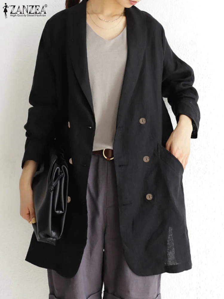 

Модный однотонный Блейзер r ZANZEA с длинным рукавом, блузка оверсайз, Женская Повседневная Туника на одной пуговице для офиса
