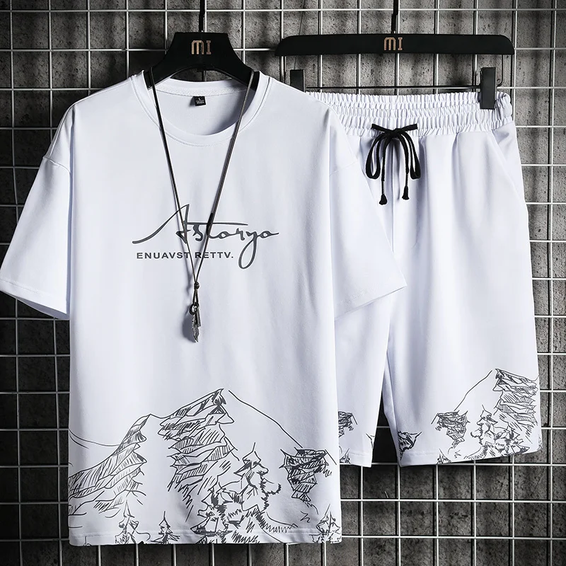 

Men's T-sirt + Sorts Set Summer Breatable Casual T sirt Runnin Set Fasion arajuku Printed Male Sport Suit 2023 New