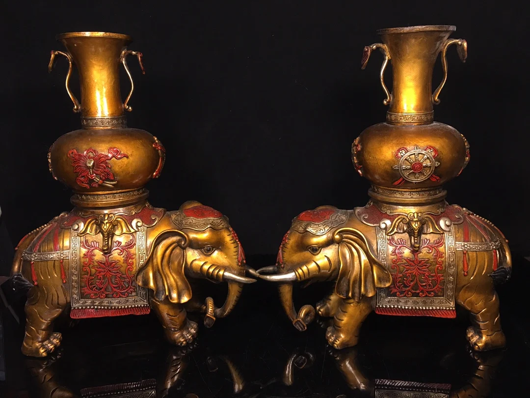 14-дюймовая коллекция тибетского храма старая бронза киноварь окрашенная