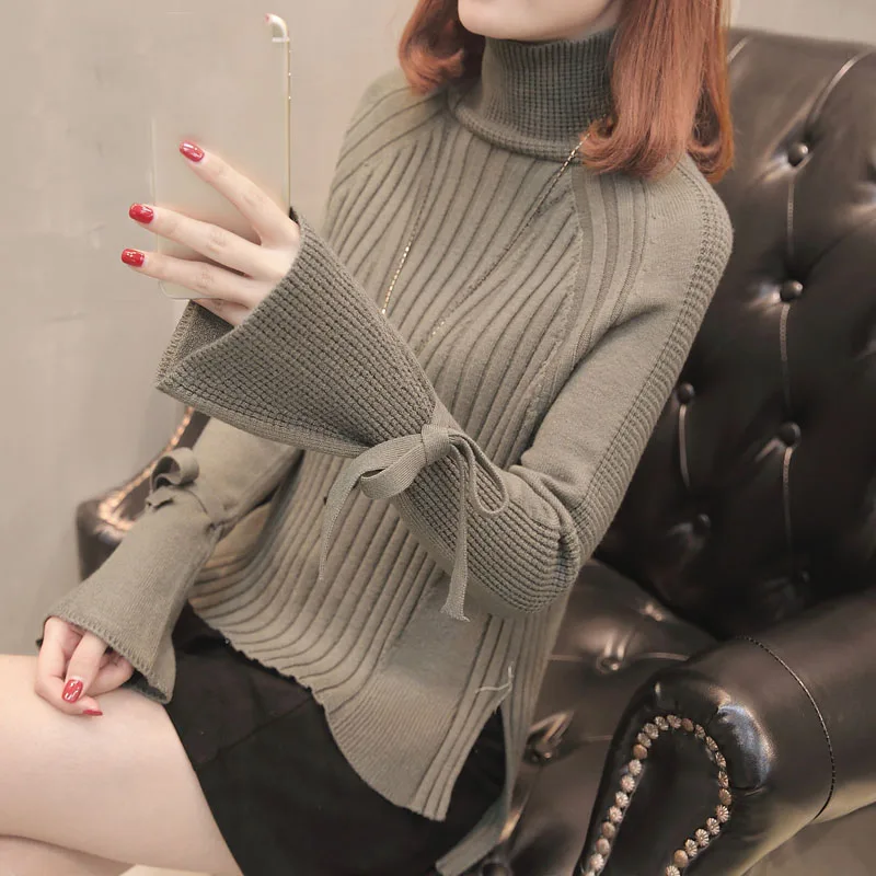 

New Korean women collar sweater all-match long sleeved shirt slim female GRAY22
