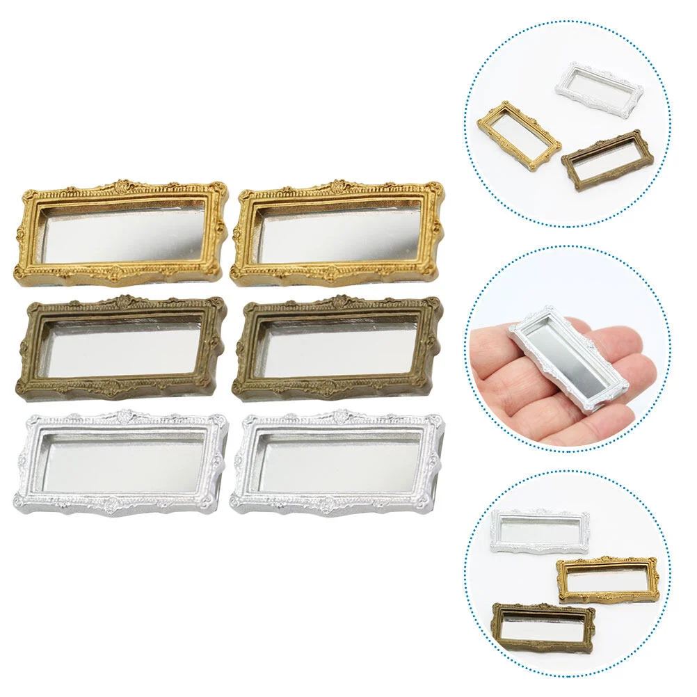 

6 Pcs Mini Toys Kids Decorations House Accessories Gold Silver Ornament Miniature Mirrors Resin Children Plaything