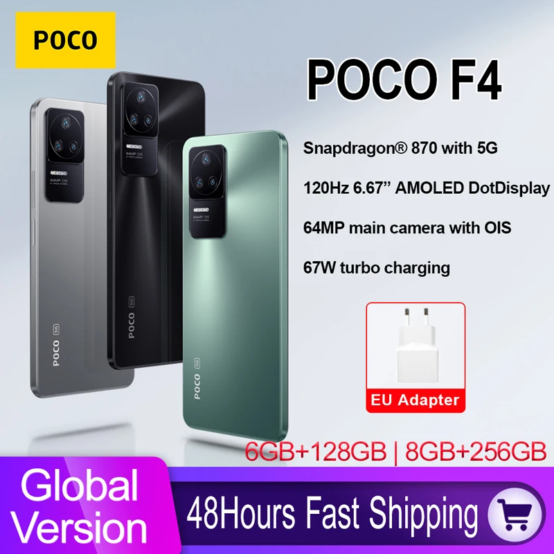 

New POCO F4 5G Global Version Smartphone 6GB 128GB/8GB 256GB Snapdragon 870 Octa Core 67W Charging 120Hz 64MP Triple Camera NFC