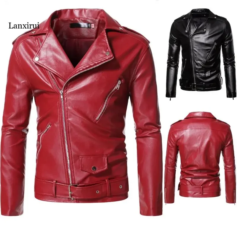 

Autumn Winter Men Leather Jacket New Men's Fashion Moto & Biker PU Leather Jackets Coat Male Red Jacket