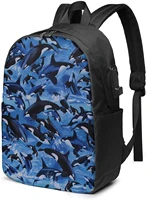 jumping dolphins whales business laptop school bookbag travel backpack with usb charging port headphone port fit 17 in