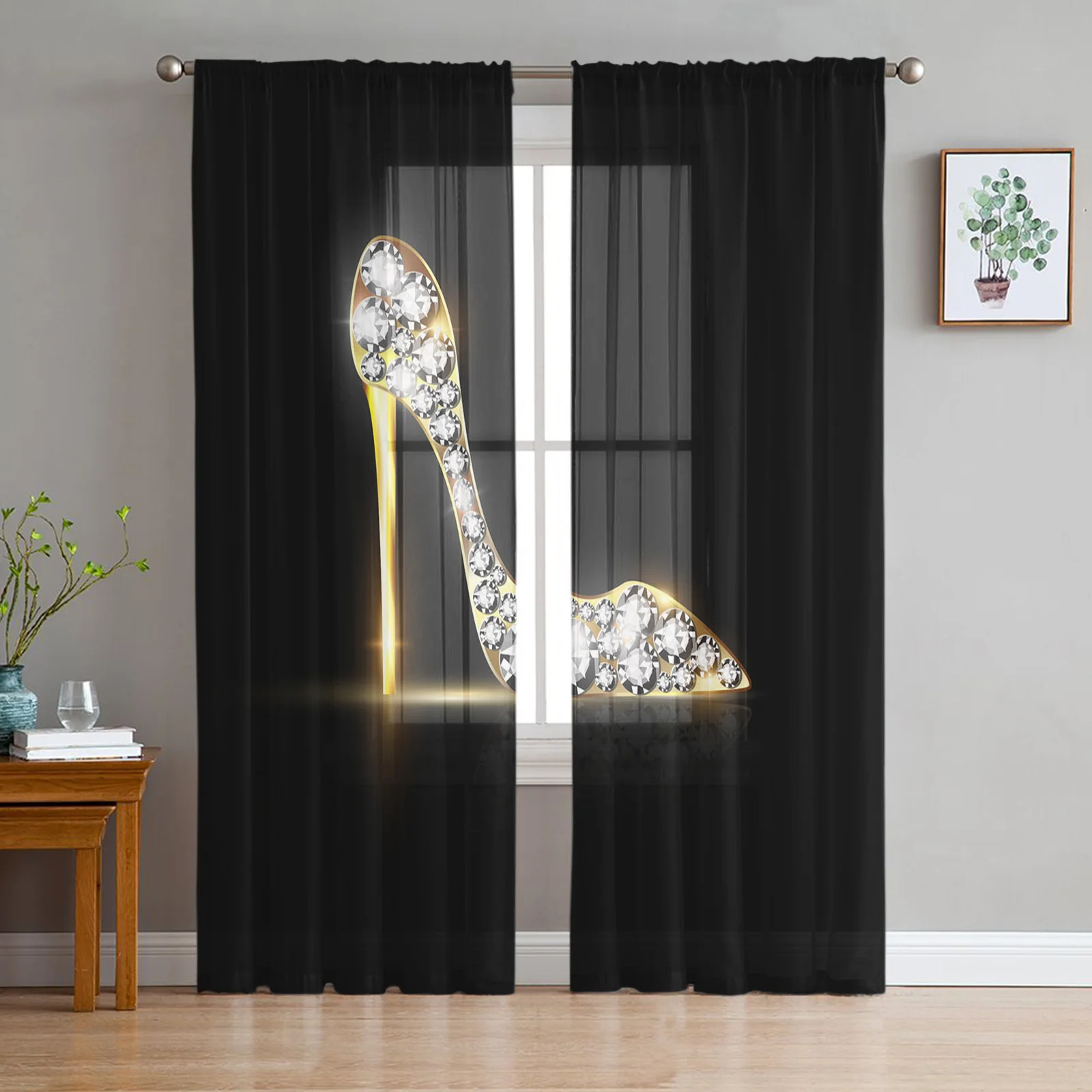 

Тюлевые шторы с драгоценными камнями на высоком каблуке, пикантная прозрачная обувь белого и желтого цвета, для гостиной, спальни, Современная вуаль, Занавески Из Органзы