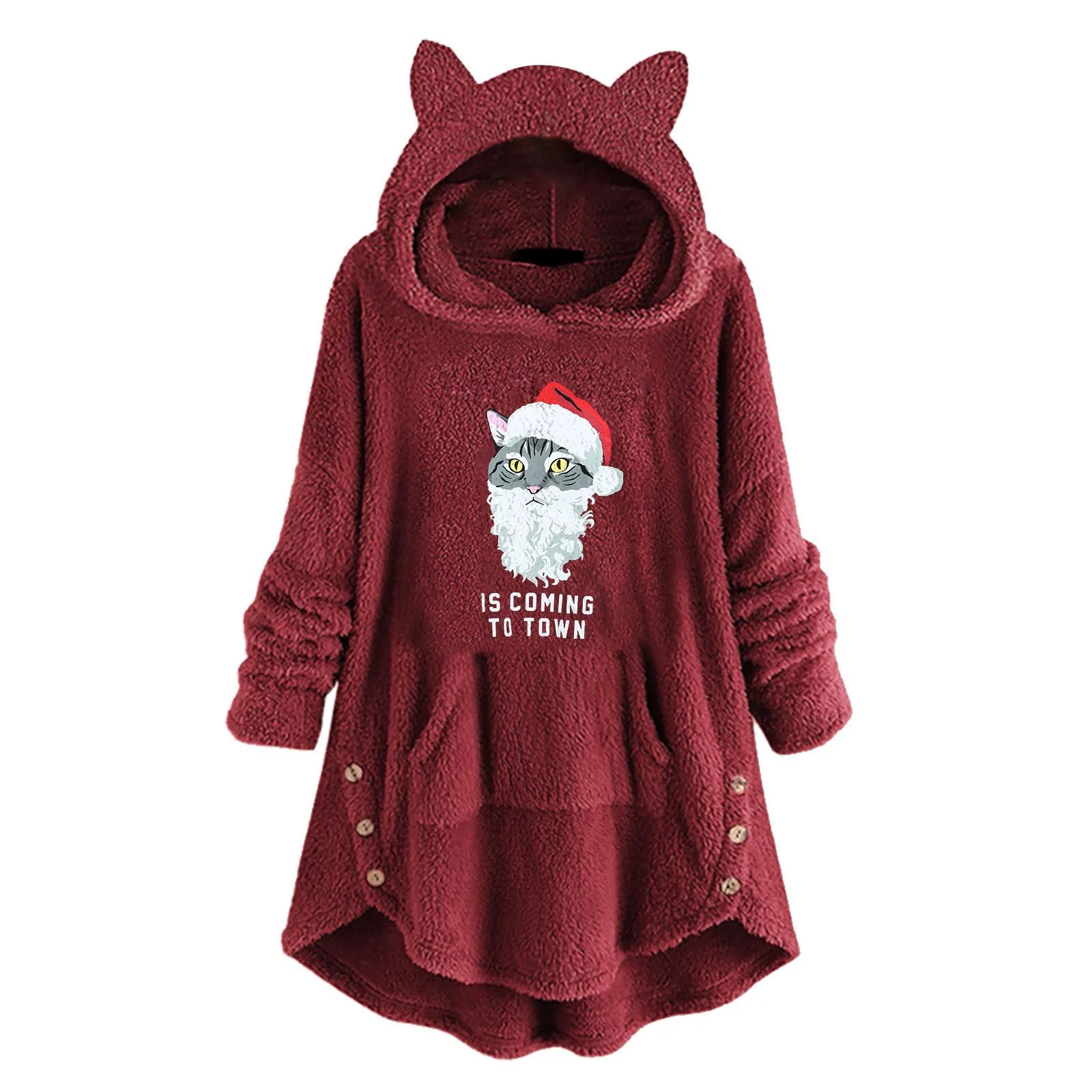 

Women Zip Sweatshirts Hoodies Women's Christmas Fleece Hooded Top Long Sleeve Cute Print Loose Pocket Bad Lands Jacket