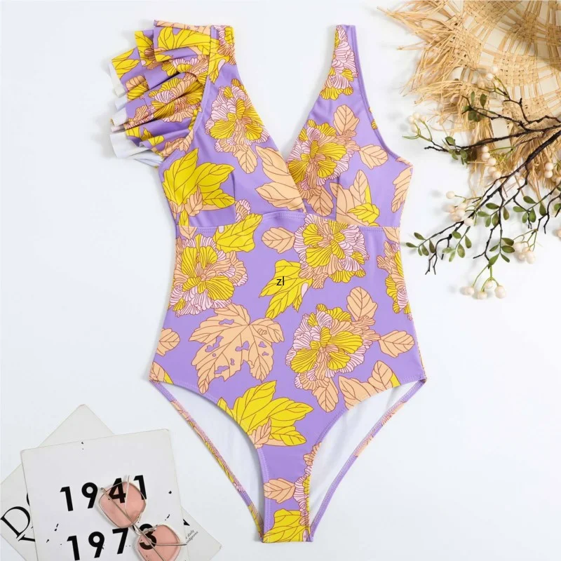 2023 Spring New One Piece Swimsuit 2 Piece Sets Women Outfit Sexy Wrapped Chest Bikini Set Printed Slim Chiffon Beach Dress Set