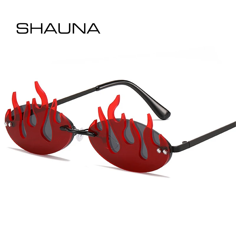 

SHAUNA Vintage Rimless Flame Oval Shape Sunglasses Women Fashion Clear Ocean Lens Men Shades UV400 Double Color Sun Glasses