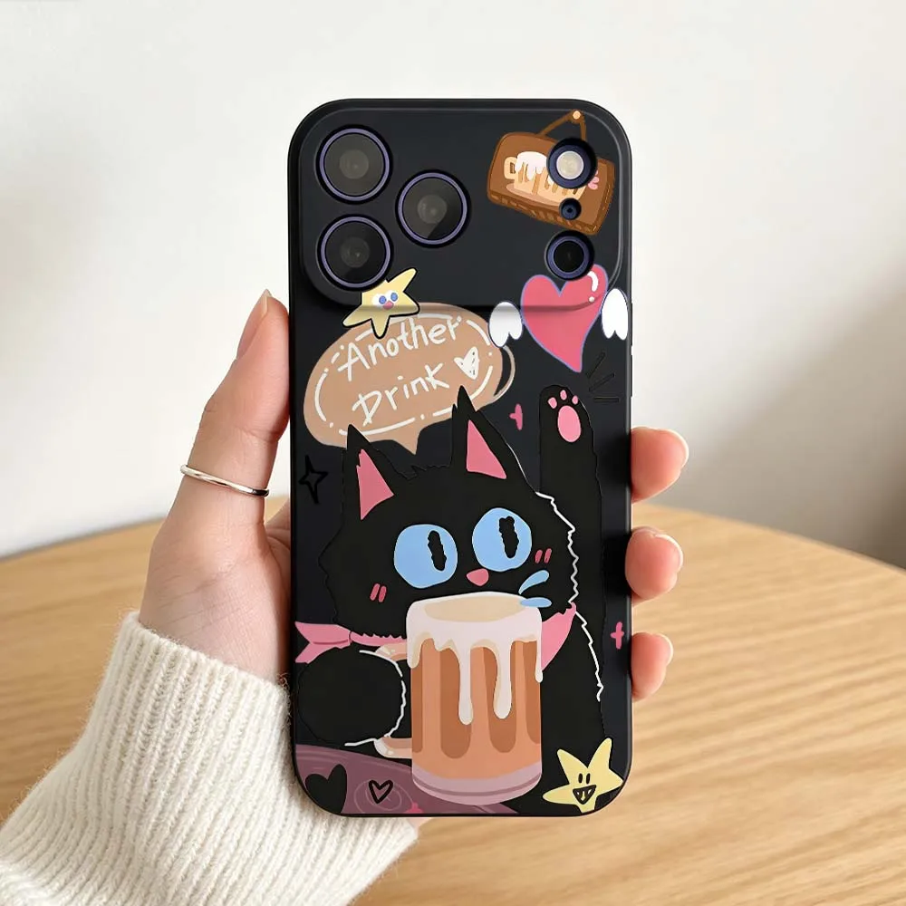 Фото Мягкий чехол для телефона Apple iPhone 17 16 16e 15 14 13 12 Air Pro Max Plus Mini с мультяшным дизайном Heinz Black Cat Ketchup №4