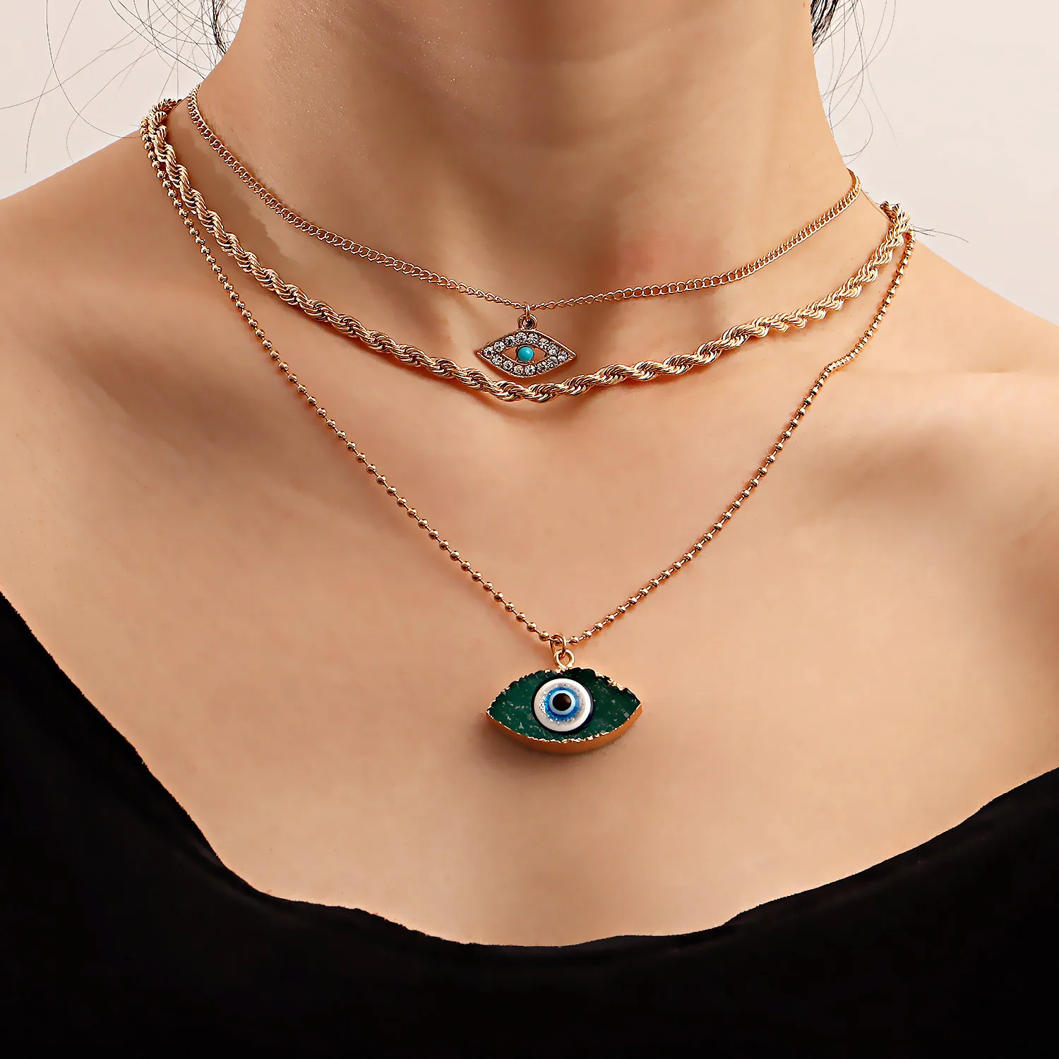 

Beads Chain Evil Eye Pendant Necklace for Women Clavicle Chains Layered Necklaces Female Short 2022 Fashion Jewelry New