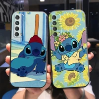 disney cute stitch phone case for huawei p smart z 2019 2021 p20 p20 lite pro p30 lite pro p40 p40 lite 5g back black funda