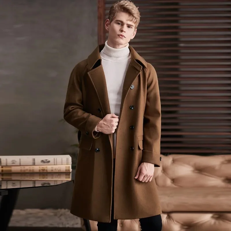 

Minglu Medium Length Wool Male Coats Luxury Solid Color Business And Casual Mens Winter Fashion Man Trench Plus Size 6xl
