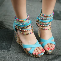 women sandals colorful beaded high heels sandals platform wedge heels boho boho shoes fashion often solid summer women shoes