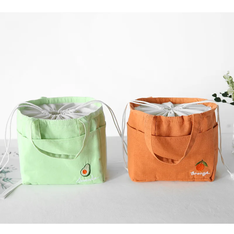 Drawstring Picnic Tote Portable Insulation Lunch Box Small Handbag Drink Cooler Bag Cute Food Storage Bags