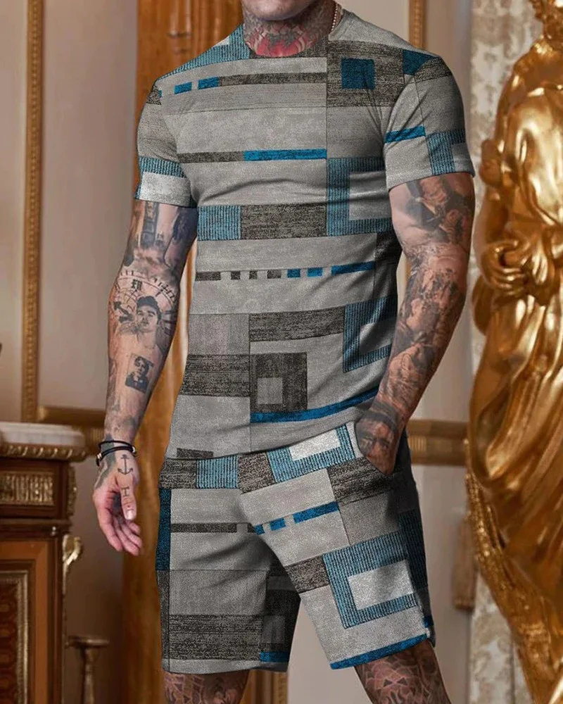 Костюм мужской Пляжный из 2 предметов футболка оверсайз и шорты Повседневная