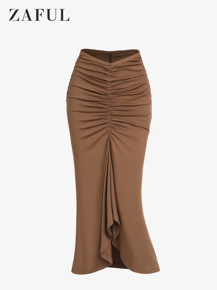 

ZAFUL Ruched Jersey Draped Skirt Solid Color High Stretch For Women Bottoms Daily 2023 Spring Summer