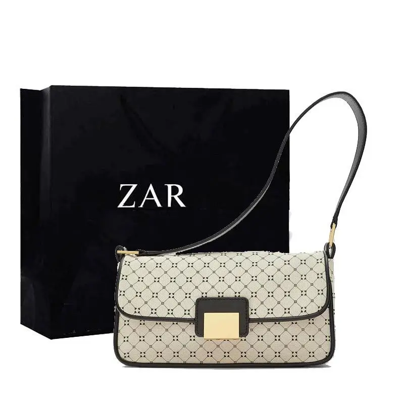 

Ladies New Printed Lock Canvas Plaid Shoulder Small Square Bag Casual Versatile Shopping Travel Mobile Phone Underarm Bag