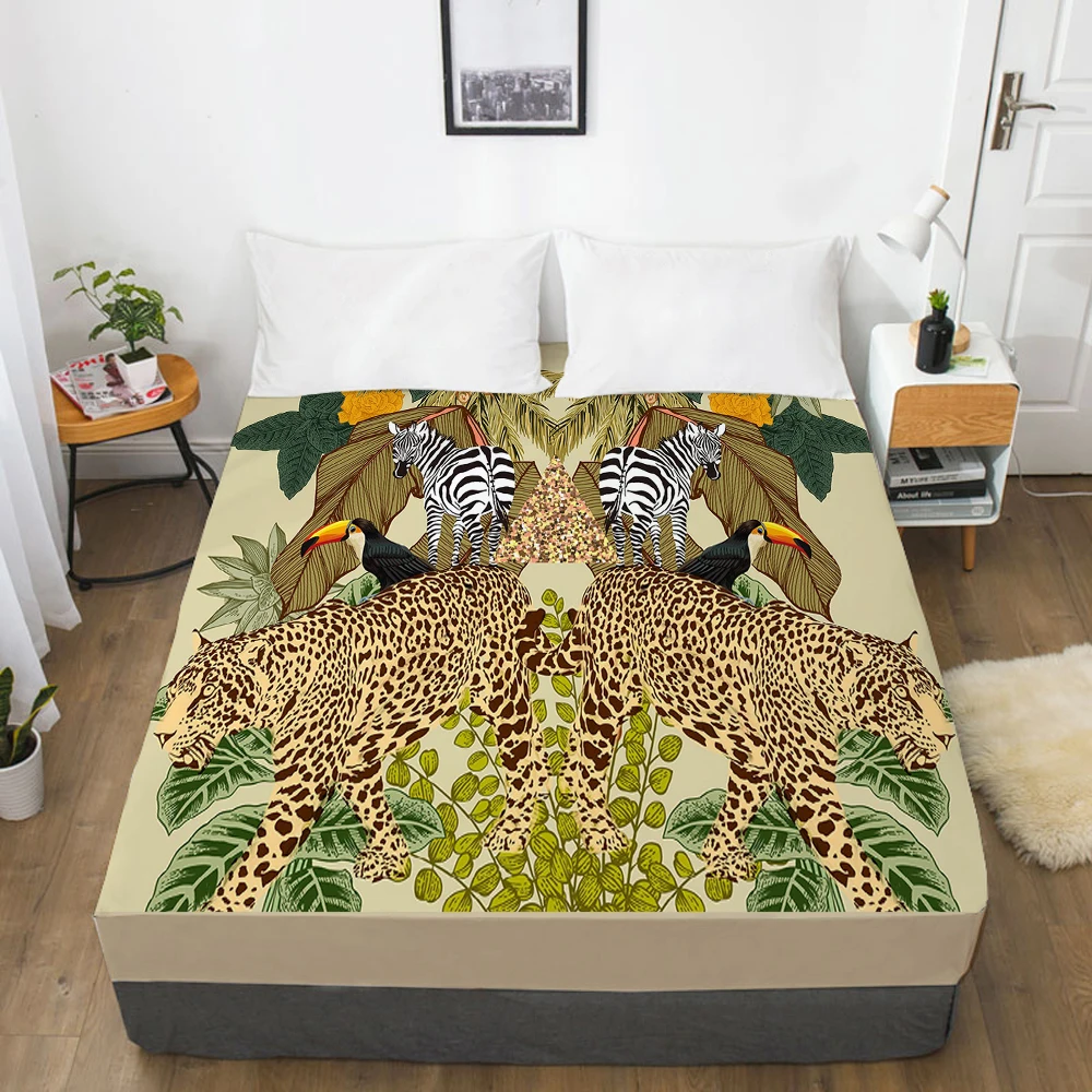 

1pc Elastic fitted sheet bed sheet With An Elastic Band 160x200 Customizable size Mattress Cover Bed cover Bedding tropic animal
