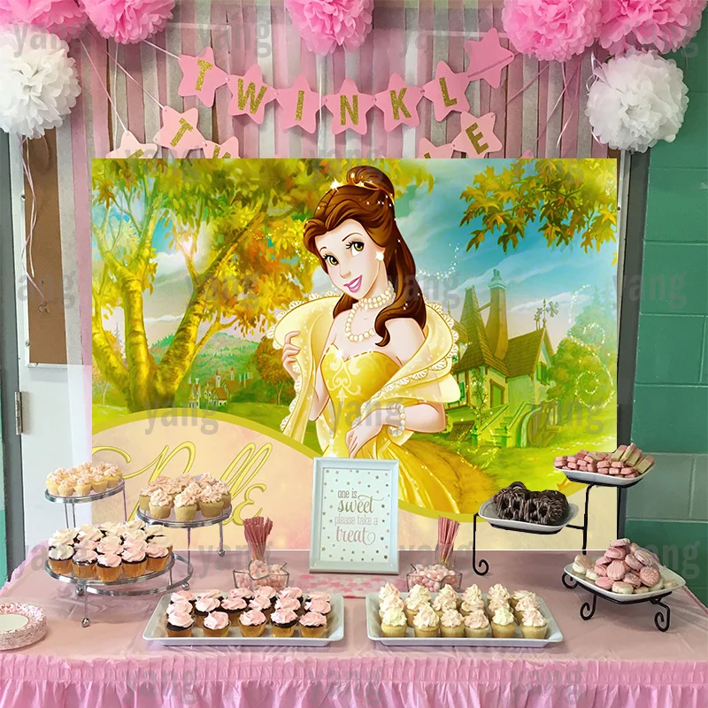 Disney Fall Castle Backdrop Dreamy Beauty and the Beast Belle Girls Princess Background Happy Birthday Party Baby Shower Banner enlarge