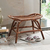 Rattan Woven Stool Living Room Sofa Footstool Hand Woven Stools Retro Mobile Seat Rural Style Furniture Creative Outdoor Chair