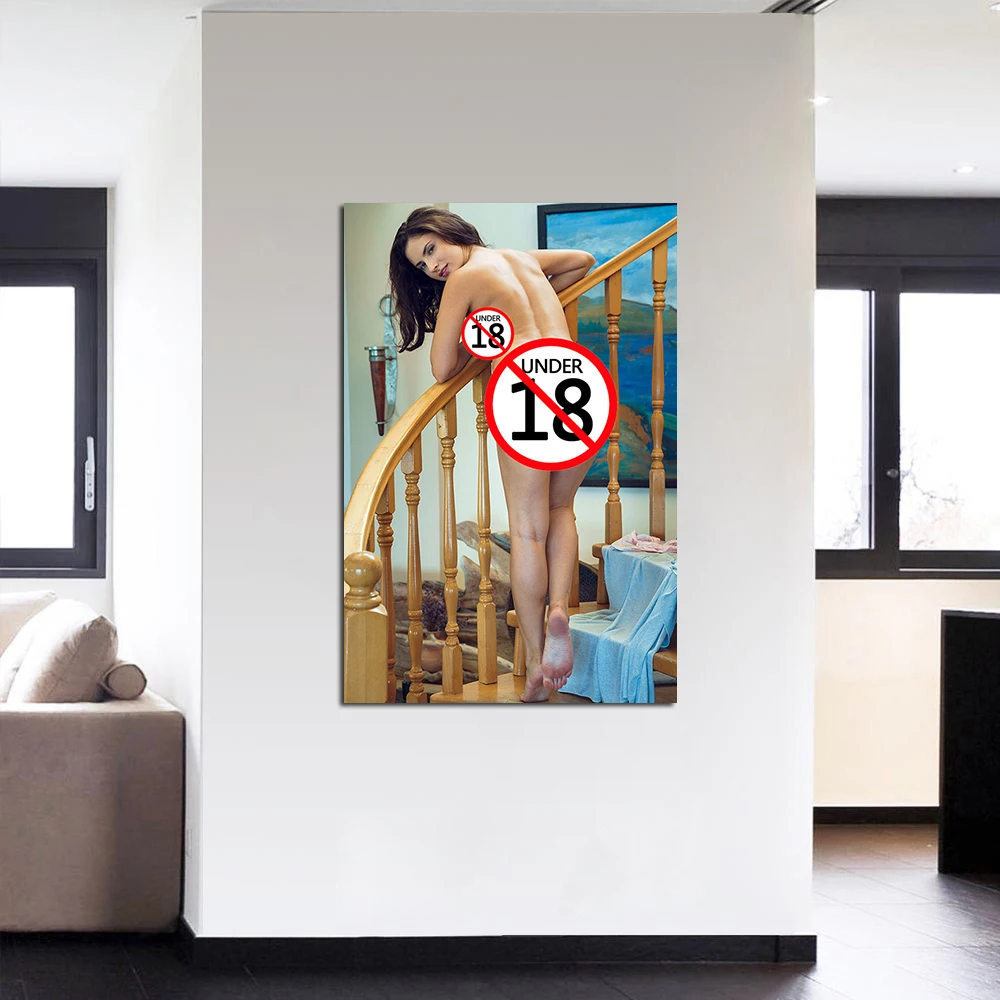 Обнаженная девушка на лестнице холст картина настенное искусство модель для