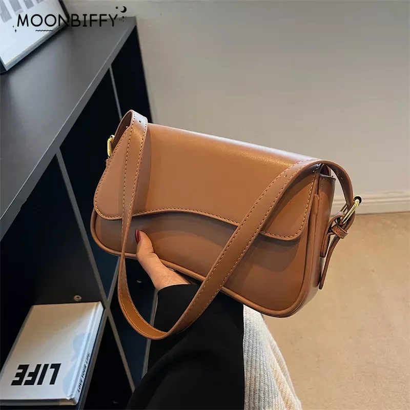 

Designer Vintage Leather Crossbody Bags for Women Female Small Flap Shoulder Underarm Bag Armpit Handbags and Purses