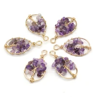 wholesale10pcs natural stone amethyst drop shape winding gold wire pendant for jewelry making diy necklace earrings accessories