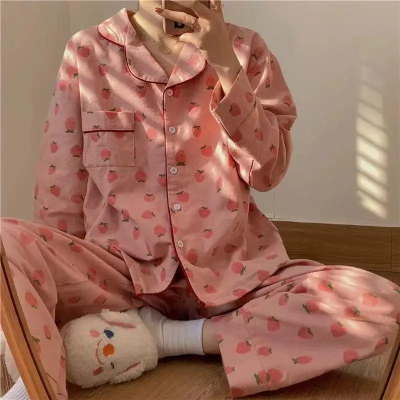 2022 New Pajamas Women Spring And Autumn Cotton Iong Sleeve Cardigan Senior Feeling Can De Worn Outside The Residential Suit Set