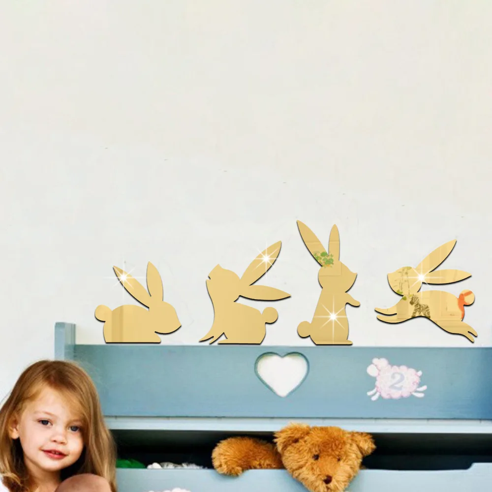 4 шт. зеркальные настенные наклейки в виде танцующего кролика |