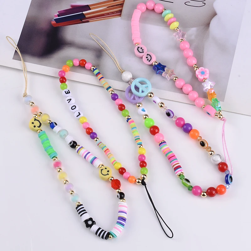 

Ремешок для телефона, веревка, цепи для сотового телефона, разноцветные ремешки для телефона, ремешок с глиняными бусинами для женщин, модны...