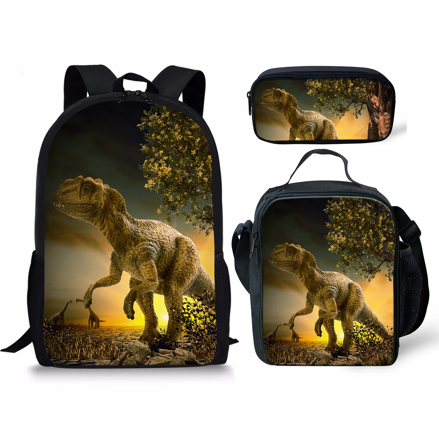 3D Dinosaur Printing Pattern School Backpacks & Pencil Bag & Lunch Bag Personalized Kids Daypack New Design Rucksack for Teenage