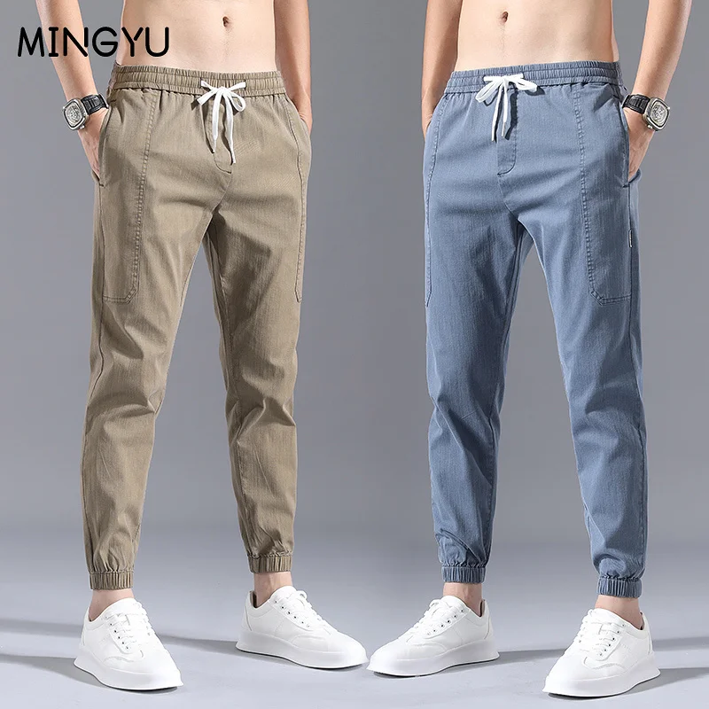 

Spring Summer Streetwear Hip Hop Cargo Pants Men's Cargo Pants Elastic Harun Ankle-Length Pant Joggers Khaki Imitate Jeans Male